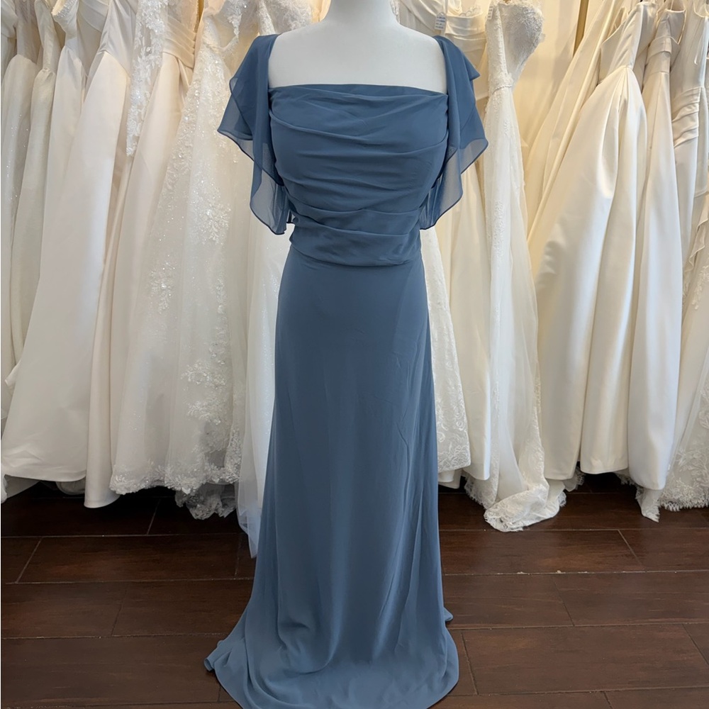 Elegant Dusty Blue Off-Shoulder Chiffon Evening Dress